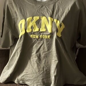 DKNY Khaki Tee with Vibrant Yellow Accents